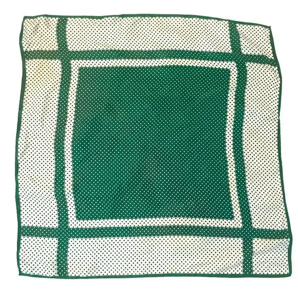 Mid Century Mod Scarf Women's Green Polka Dot Square MCM Retro Vintage - Picture 3 of 3